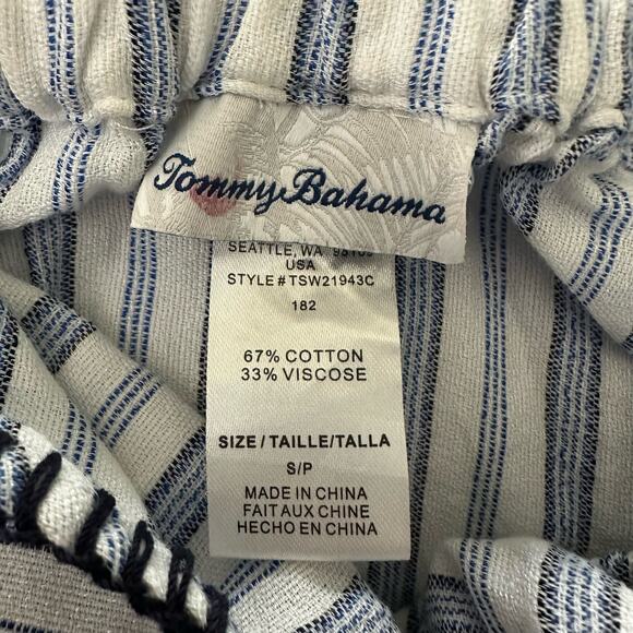 TOMMY BAHAMA Womens Dress Small Blue Ticking Stripe Off Shoulder Beach Summer - Picture 4 of 9